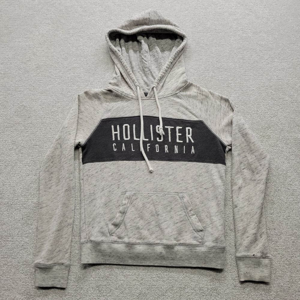 Hollister California Women's Small Pullover Hoodie Gray Spellout Sweatshirt